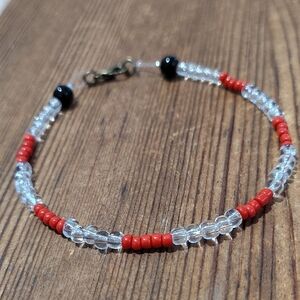 Men's Beach Boho Bracelet, Black and Red, Men's Handmade Bracelet